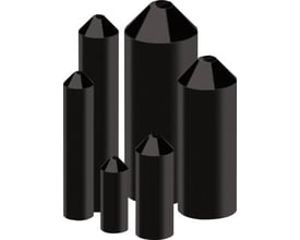 TE Connectivity krympeendemuffer 102L048 i forskellige størrelser og diametre på en hvid baggrund.