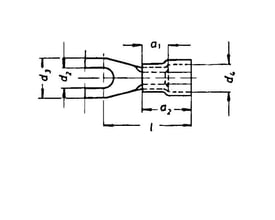 Teknisk tegning af Klauke isoleret pladekabelsko M6 til 4-6 mm² ledere med mål og dimensioner angivet.
