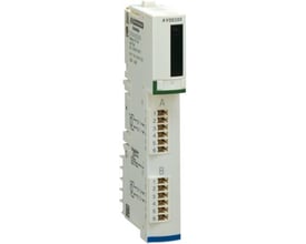Schneider Electric STB KIT med 2 analoge udgange, model AV00200, viser tilslutningsklemmer A og B samt monteringsskinne.