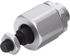 Festo Flexokobling FK-M12x1,25 i metal, med en M12x1,25 gevind og nylonskrue, kompenserer for vinkel- og radialforskydning.