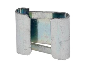 Schneider Electric låseclips EZ i galvaniseret stål til hurtig samling af gitterbakker på hvid baggrund.