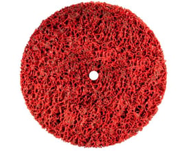 Tyrolit grovrengører 150 x 13 x 12,7, R A EX.COARSE P med rød, grov porøs overflade og rundt hul i midten.