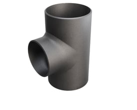 Svejsetee T-stykke fra Indura, type A, sort metal med diametre 139,7 mm og 114,3 mm på hvid baggrund.