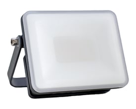 E-Line Crystal floodlight projektør, 10W, 4000K, 800 lumen, med et slankt aluminiumsdesign og hvid frostet front.
