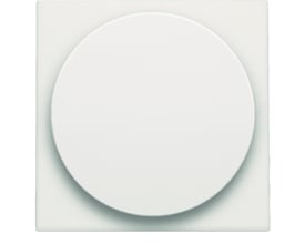 Niko afdækning til lysdæmper med drejepotentiometer i hvid plast med en central cirkulær udskæring.