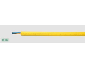 HELUKABEL gummikabel NSSHOEU 4G70 i kraftig gul kappe med blå, brun og grøn leder indeni; mærket med 'KABEL - GYYDEN' og 'NSSHOEU'.