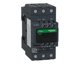 Nærbillede af Schneider Electric TeSys D kontaktor, 50A, 3-polet, tydeligt mærke med Schneider Electric logo og model LC1D50A.