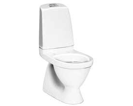 Gustavsberg Classic toilet i hvid porcelæn med skjult S-lås og en lav skylleknap på toppen af cisternen.