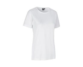 ID Identity dame T-shirt i hvid, størrelse 4XL, med rund hals og slidser i siden, fremstillet i ekstra slidstærkt og forkrympet materiale.