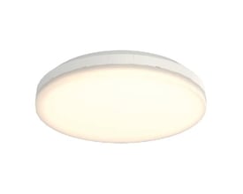 Ansell Lighting Mercurial IP54 plafond lampe med en diameter på 370mm i hvid, med justerbar lysfarve fra 3000K til 4000K og indbygget nødlys.