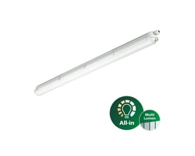 Hvidt Philips CoreLine All-in industriarmatur på 1200 mm med lang, aflang form og tilslutning i enden.