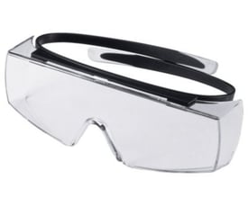 Uvex OTG sikkerhedsbrille med klar linse og sort strop, designet til at passe over styrkebriller.