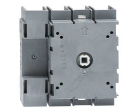ABB 4-polet lastafbryder til 125A, grå, med 1-0 mærkning og central firkantet drev til montering.
