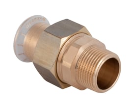 Geberit Mapress 22mm x 3/4" kobberforskruning med synlig Geberit logo, klar til montering.