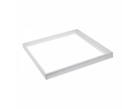 SpectrumLED hvid påbygningsramme til 60 x 60 cm Algine LED-panel, samlet og set skråt ovenfra.