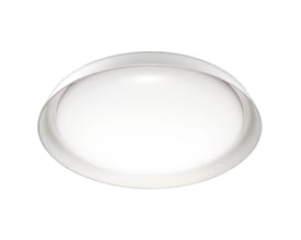 Frontbillede af Ledvance SMART+ WiFi LED-armatur, rund hvid lampe med en fin sølvfarvet kant og lysende skærm.