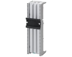 Siemens 55mm komponentholder til 60mm skinnesystem, lavet af grå plast med en sort monteringsklemme.