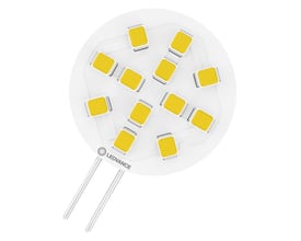 Ledvance LED-pinlyskilde med G4-sokkel set skråt forfra; de gule LED-felter og to stifter ses tydeligt.