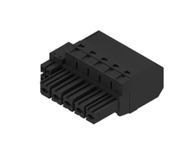 Weidmüller hybrid connector til ledning og printplade med fem poler, PUSH IN-tilslutning og aktuator, set skråt forfra.