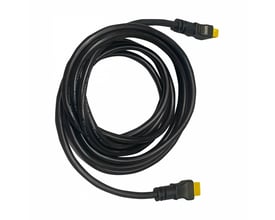 Sort Noctis Solaris forlængerkabel fra SpectrumLED, oprullet med gule stik i begge ender; 200 W og 3 meter.