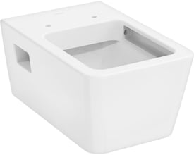 Frontskråbillede af det hvide Hansgrohe EluPura Original Q hængetoilet, der fremhæver dens minimalistiske design og skyllerandfri kumme.