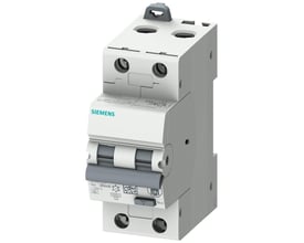 Siemens RCBO SENTRON 5SU1 2P 10A B-kurve fejlstrømsafbryder med 30mA udløsning og 6 kA brydeevne.