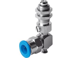 Festo sugekopholder ESH-HD-2-QS i metal med en blå vakuumtilslutning og en justerbar højdekompensator monteret med sekskantmøtrikker.