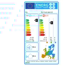Energimærke for ELL Front varmepumpe med energiklasse A+++ for køl og A++ for varme.