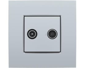 Niko afdækning til TV/FM udtag i sterling finish med symboler og indgange til TV- og FM-stik.