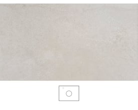 Svedbergs Jura beige bordplade på 61 x 46 cm med armaturhul V, vist med overfladens struktur og en enkel konturtegning.