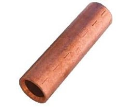 Elpress DIN 46235 Cu-pressemuffe med væg til 150mm2 kobberledere, viser dens glatte kobberoverflade og identifikationstegn.