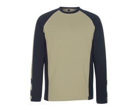 Mascot langærmet T-shirt model 50568 i lys kaki og sort, med moderne pasform og kontrastfarvede ærmer.