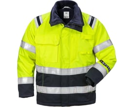 Kansas Flamestat vinterjakke 119923 i gul/marine, str. XL, vist med åben lynlås og fleece krave.