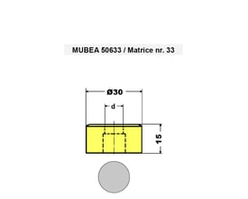 Teknisk tegning af Mubea matrice nr. 33 med dimensioner Ø30mm udvendigt og 15mm højde.