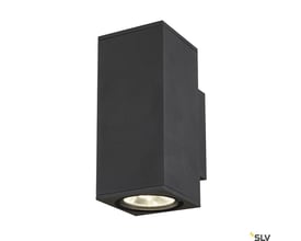 SLV Enola Square Up/Down M udendørs LED væg i antracit aluminium med lys nedad. Lampen har en firkantet form og er monteret på en hvid baggrund.