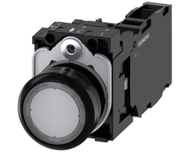 Siemens 22mm rund, klar, oplyst trykknap med 1NO/1NC kontakter og integreret LED 24V.