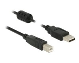 Sort DeLock USB 2.0-kabel på 2 meter med USB Type-A-hanstik i den ene ende og USB Type-B-hanstik i den anden.