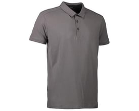 ID Identity herre polo i stretch single jersey, sølvgrå, størrelse 2XL, med skjortekrave og knaplukning.