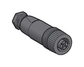 Schneider Electric M12 4P stik i sort kunststof, lige og uden kabel, med 4 poler og plastik flange.