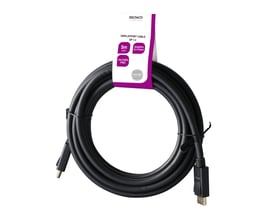 Sort Deltaco DisplayPort-kabel med DP 1.4, 5 meters længde og hanstik i begge ender, oprullet med mærkat.