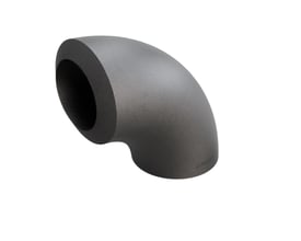 Indura 90° bøjning i gråt P235GH-TC1 stål med 76,1x12,5mm dimensioner og 3D radius.