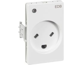 Lauritz Knudsen CLIC'LINE indsats stikkontakt i hvid med EDB-mærkning og en lille rød lampe, til 2-polet med jord tilslutning.