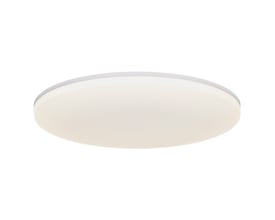 Nordlux Vic 35 loftlampe set fra siden, en lav, hvid, cirkulær lampe med en diskret grå kant, der fremstår moderne og minimalistisk.