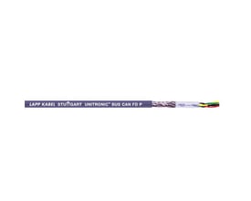 Lapp Unitronic Bus CAN FD P kabel med 1X2X0,34 lederkonfiguration viser fletskærm og farvekodede ledere for dataoverførsel.