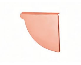 Vmzinc endebund i kobber til højre side af en 1/4-rund tagrende med 333 mm diameter, vist på hvid baggrund.