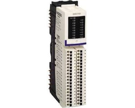 Schneider Electric Modicon STB KIT skrue med 16 digitale udgange, 24VDC 0,5A, vist fra siden med skrueklemmer og mærkat.