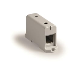 Ensto UNI.35-240Q gennemgangsklemme i grå plast, vist fra siden på hvid baggrund, ideel til 35-240mm² CU/AL kabler.