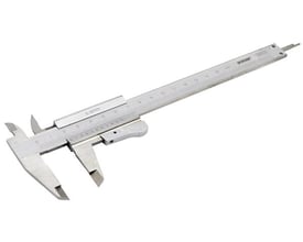 Ironside skydelære i rustfrit stål, 150 mm, set skråt med måleskala, målekæber og dybdemål.