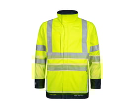 Lyngsøe softshelljakke ARC-LR20471 i HiViz gul og navy, str. XS, med refleksstriber og lynlåslukning.