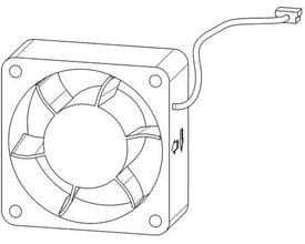 Schneider Electric ventilator VX5VPS5001 til frekvensomformere på 55-90kW, vist som en skitse med ledning og stik.